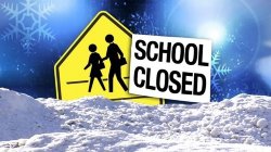Picture of school crossing sign with snow background, and stating School Closed.
