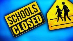 School Closed sign, and student and parent crossing sign.
