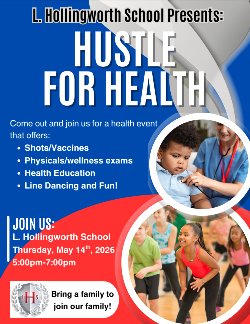 Invitation flyer for the hustle for health event.